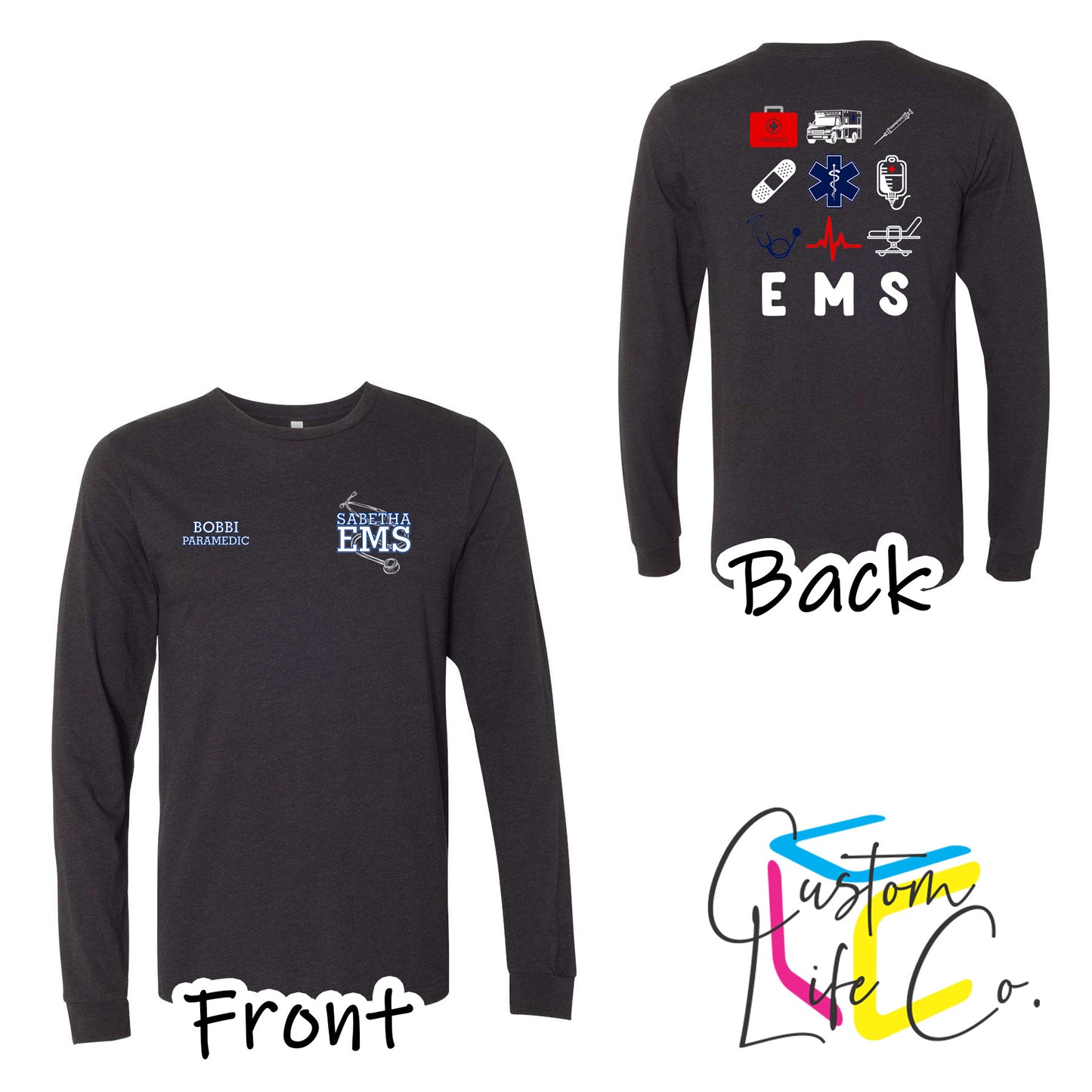 Sabetha EMS Long Sleeve T-Shirt with EMS Collage - Bella+Canvas