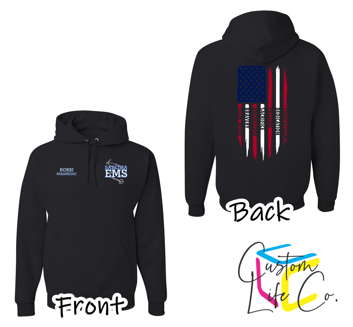 Sabetha EMS Hoodie with American Flag - Jerzees