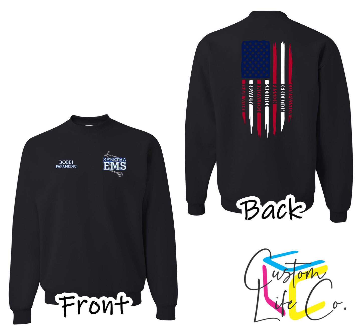 Sabetha EMS Crewneck with American Flag - Jerzees