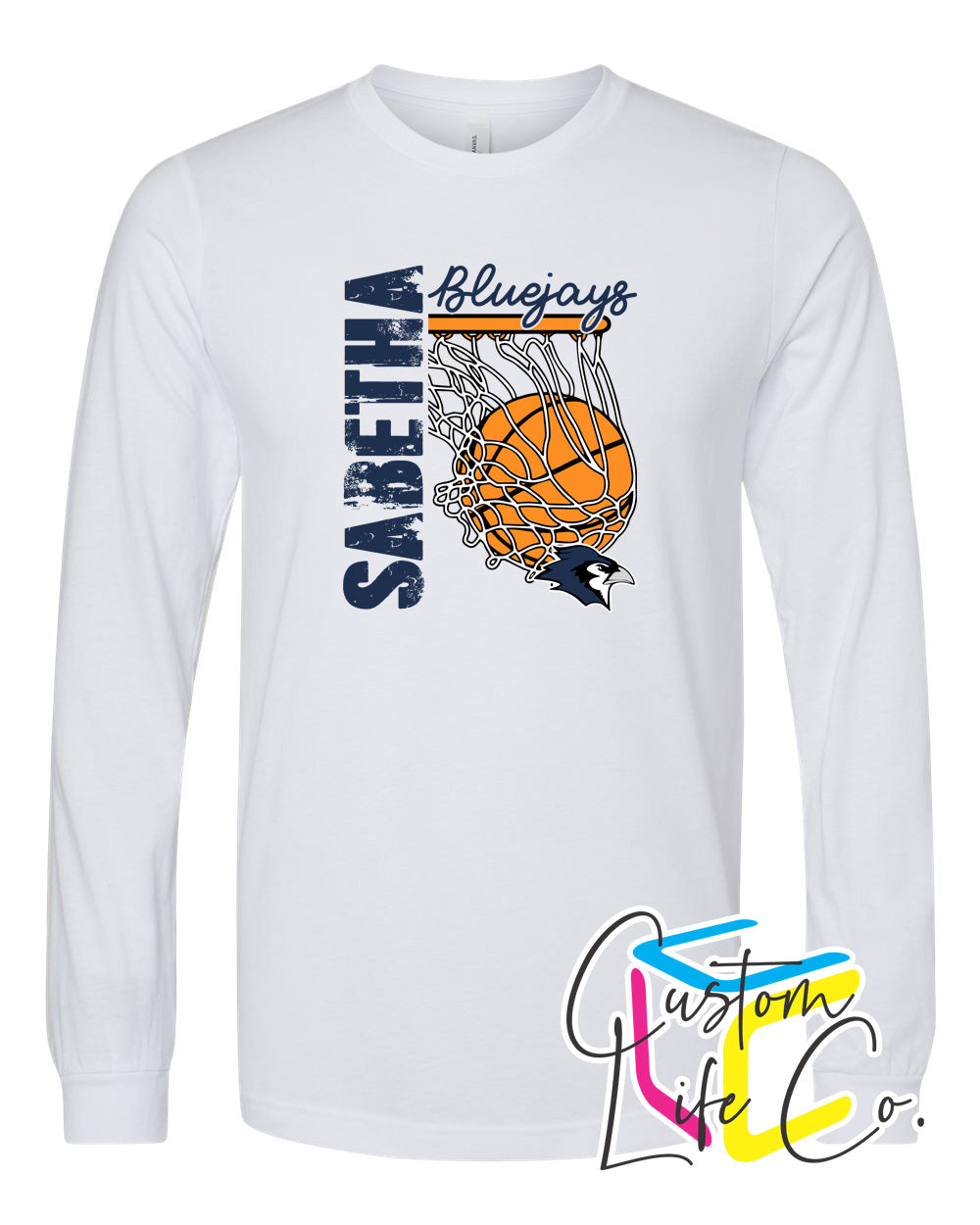 Sabetha Bluejays with Hoop Adult Long Sleeve Shirt