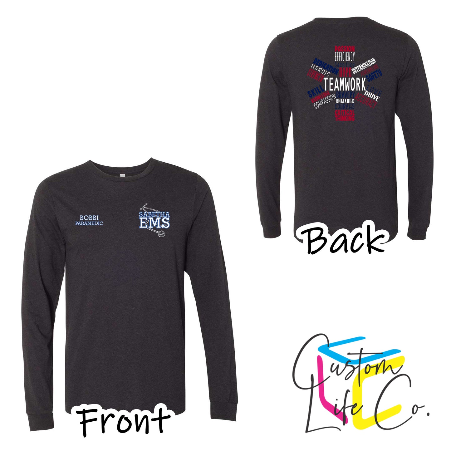 Sabetha EMS Long Sleeve T-Shirt with Star of Life - Bella+Canvas
