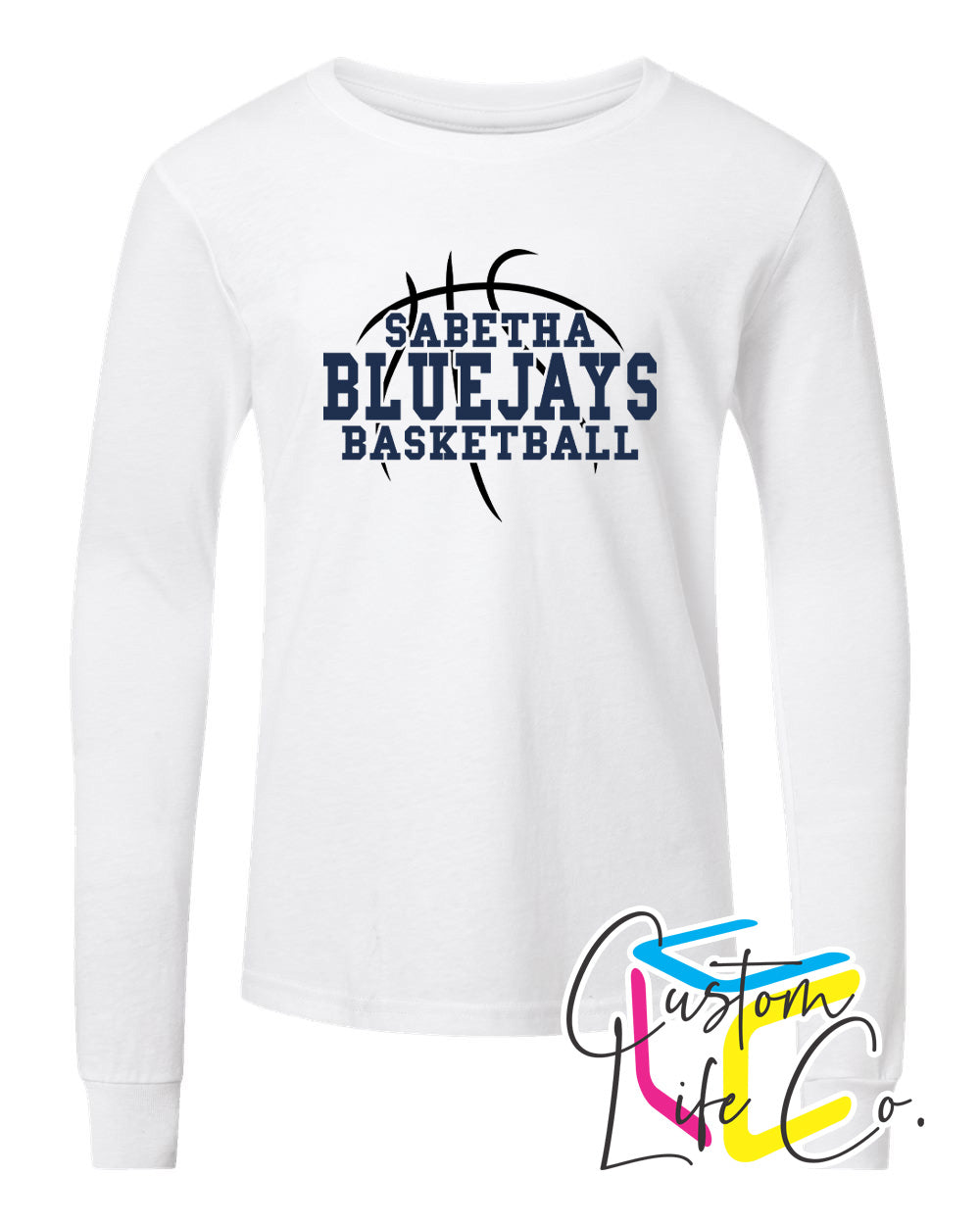 Sabetha Bluejays with Basketball Youth Long Sleeve Shirt