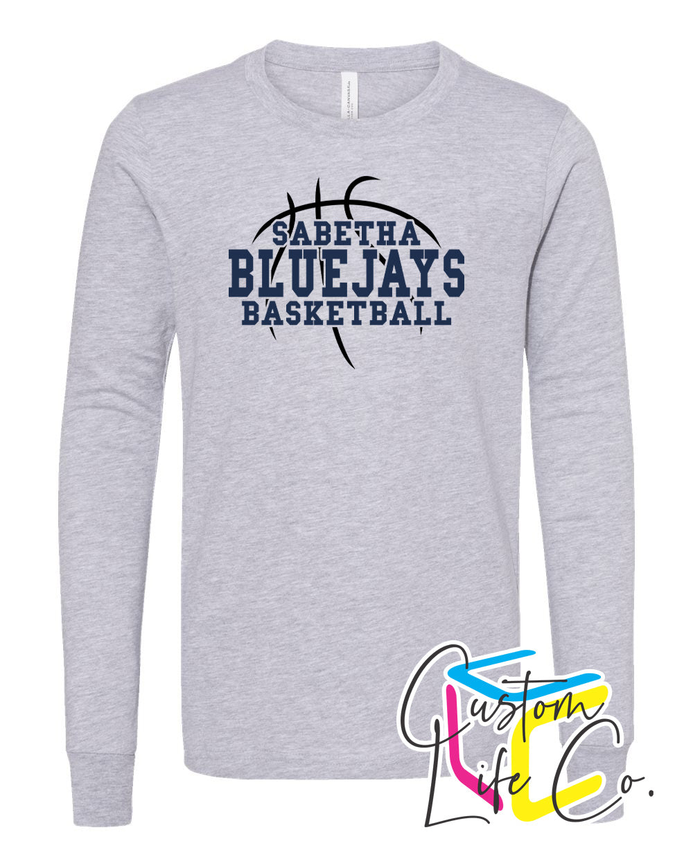 Sabetha Bluejays with Basketball Youth Long Sleeve Shirt