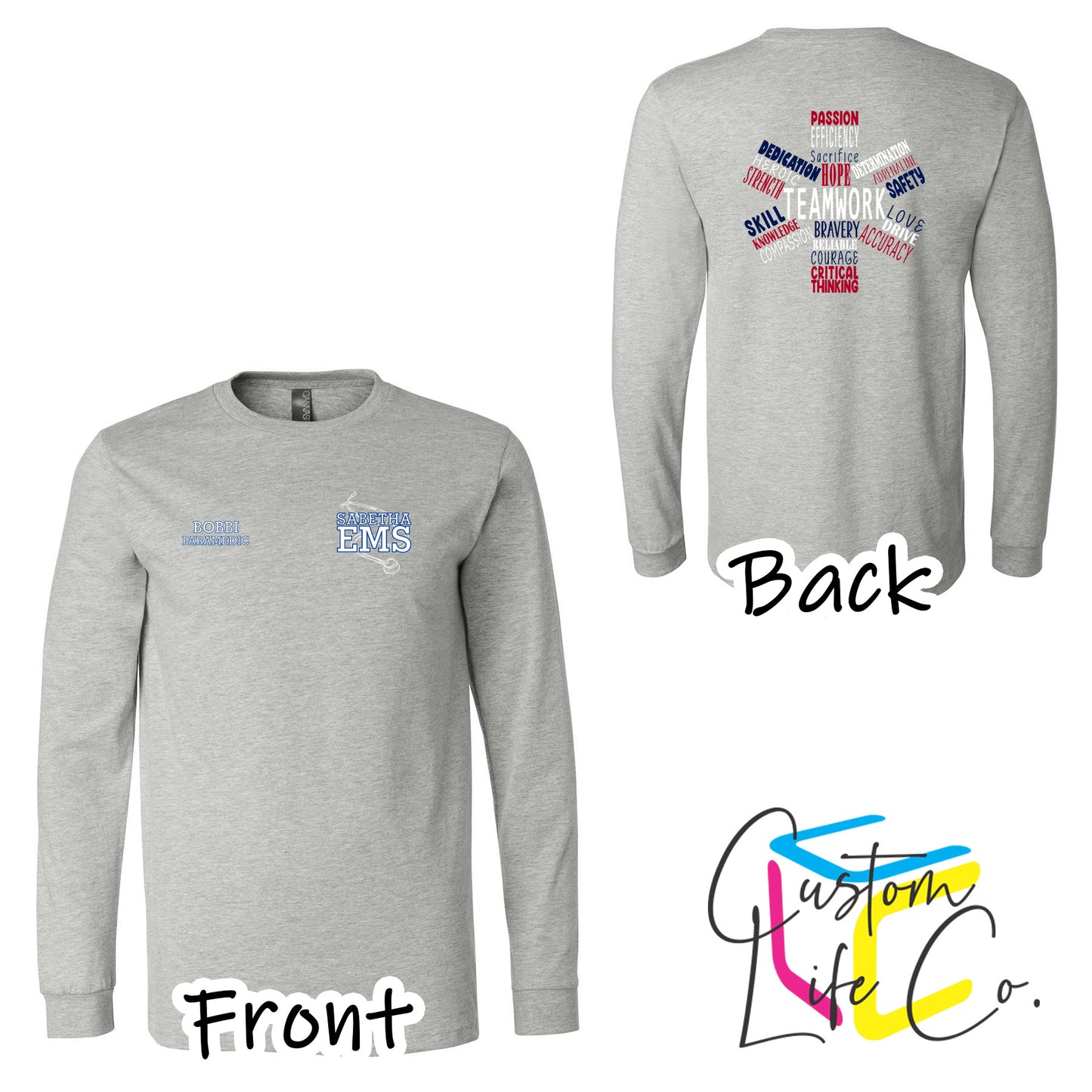 Sabetha EMS Long Sleeve T-Shirt with Star of Life - Bella+Canvas