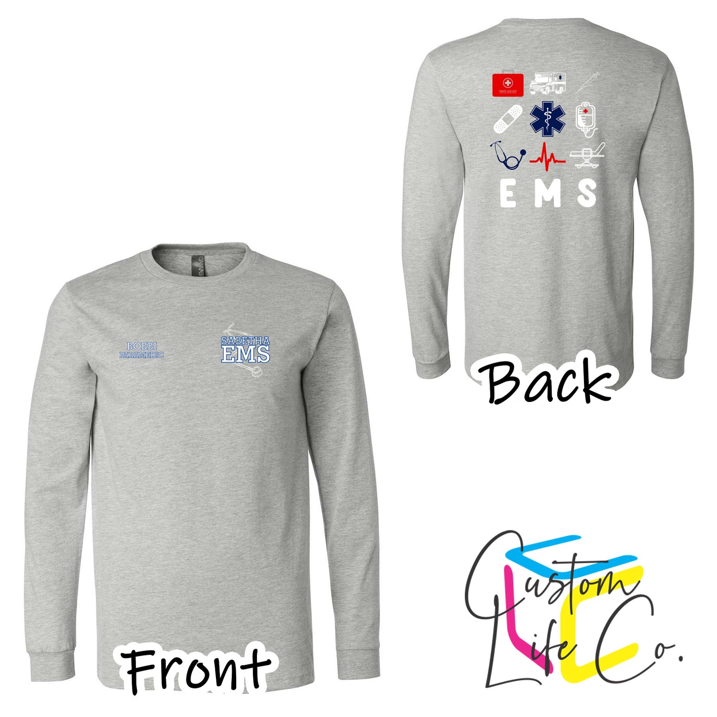 Sabetha EMS Long Sleeve T-Shirt with EMS Collage - Bella+Canvas