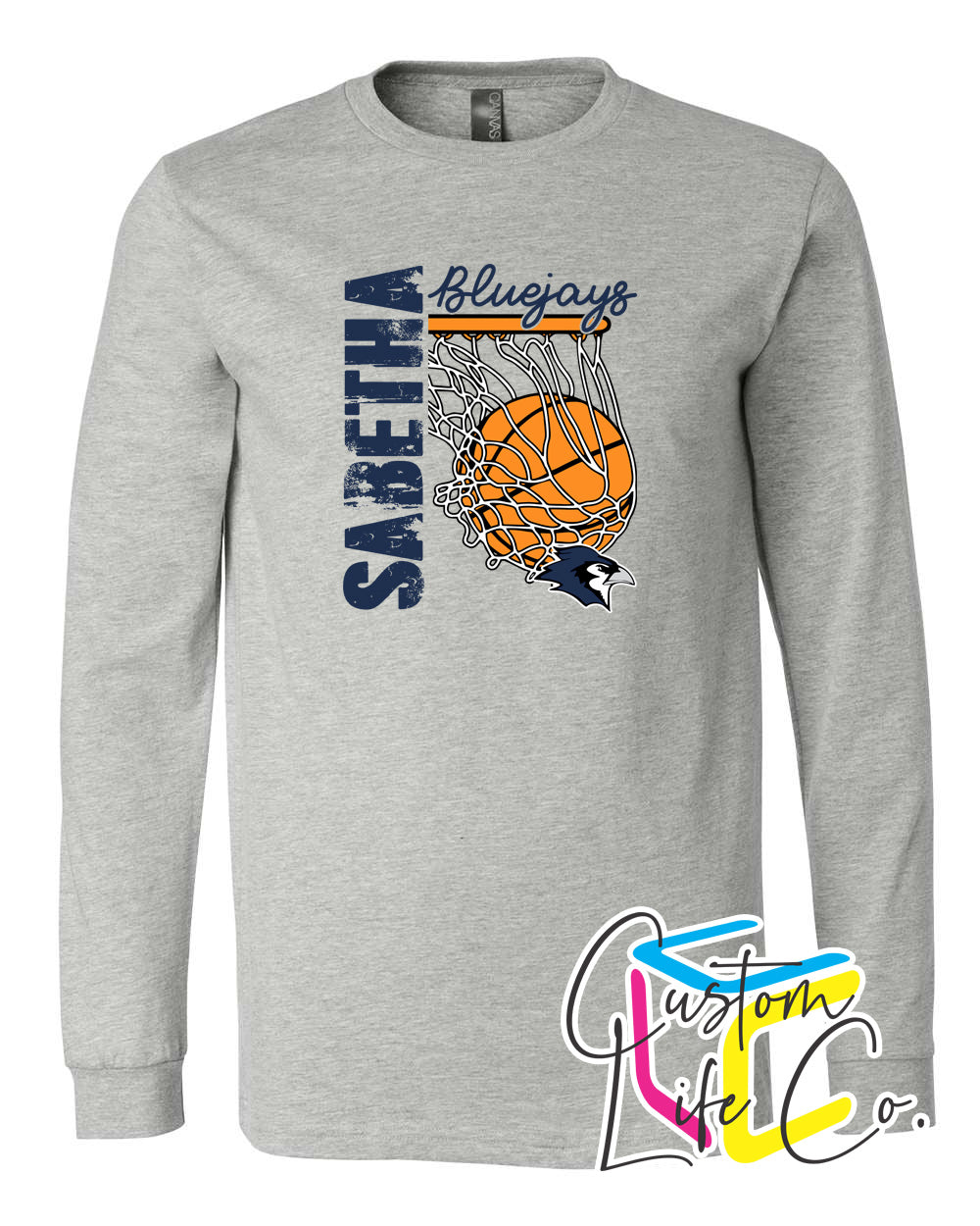 Sabetha Bluejays with Hoop Adult Long Sleeve Shirt