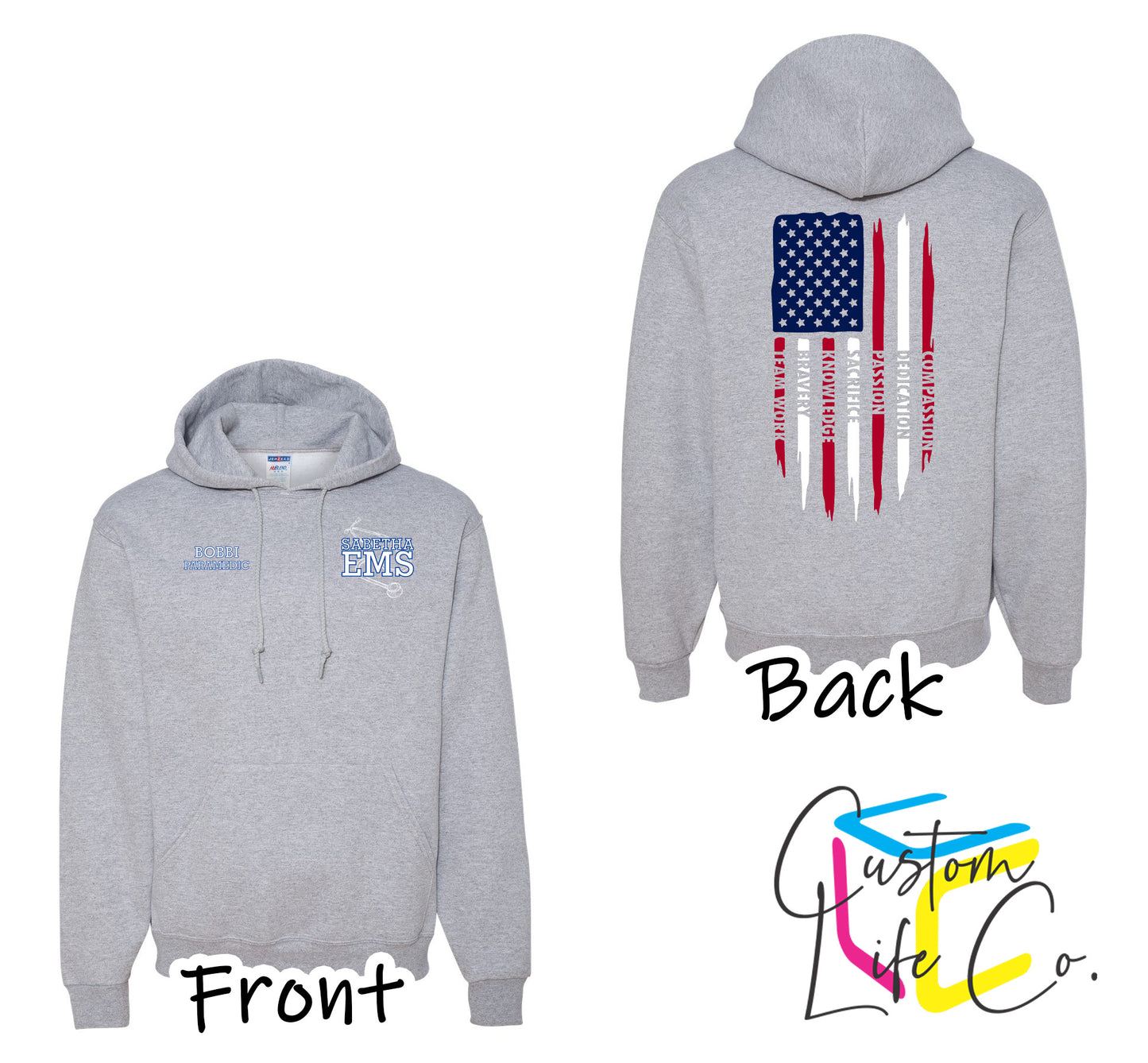 Sabetha EMS Hoodie with American Flag - Jerzees