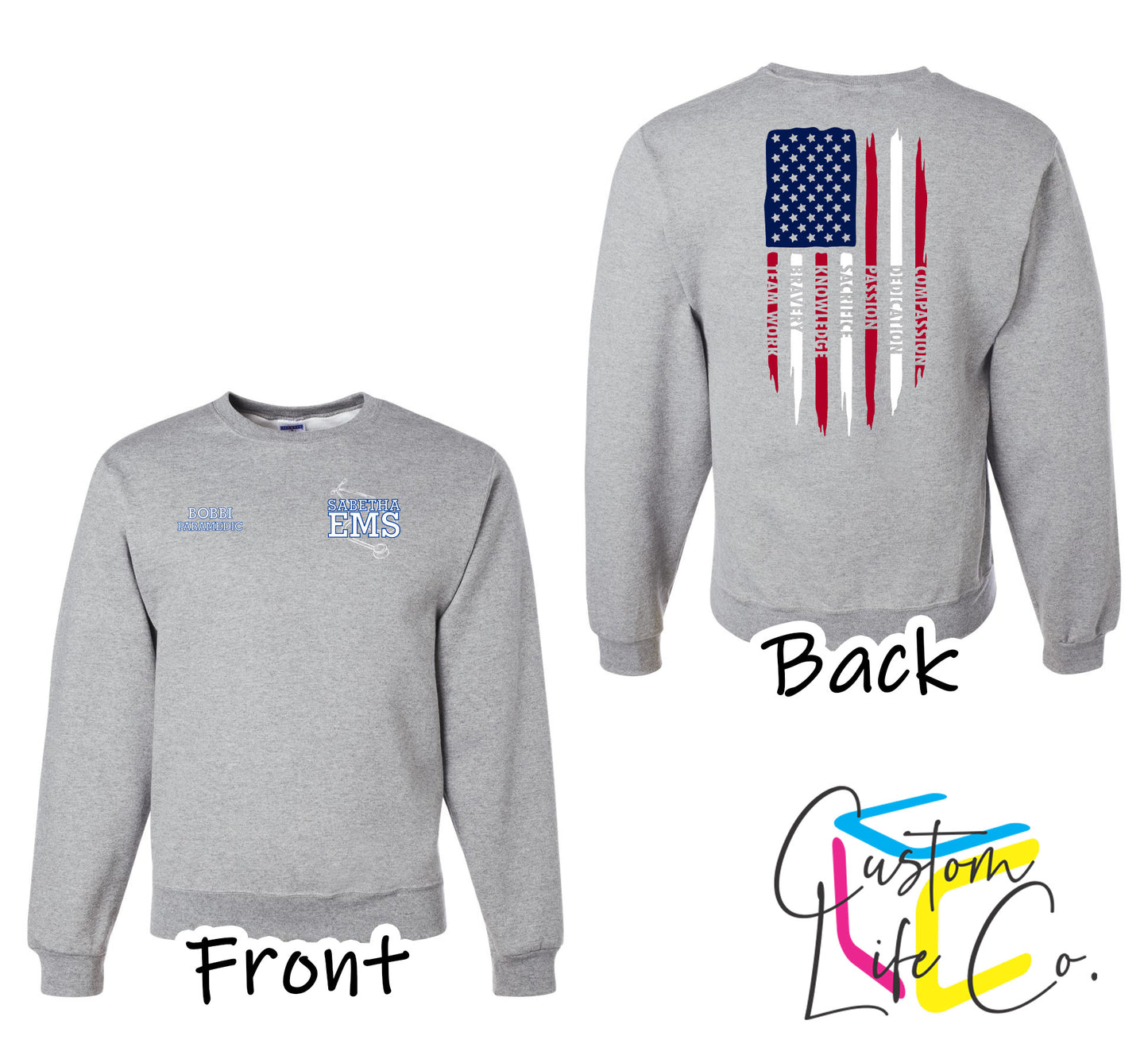 Sabetha EMS Crewneck with American Flag - Jerzees
