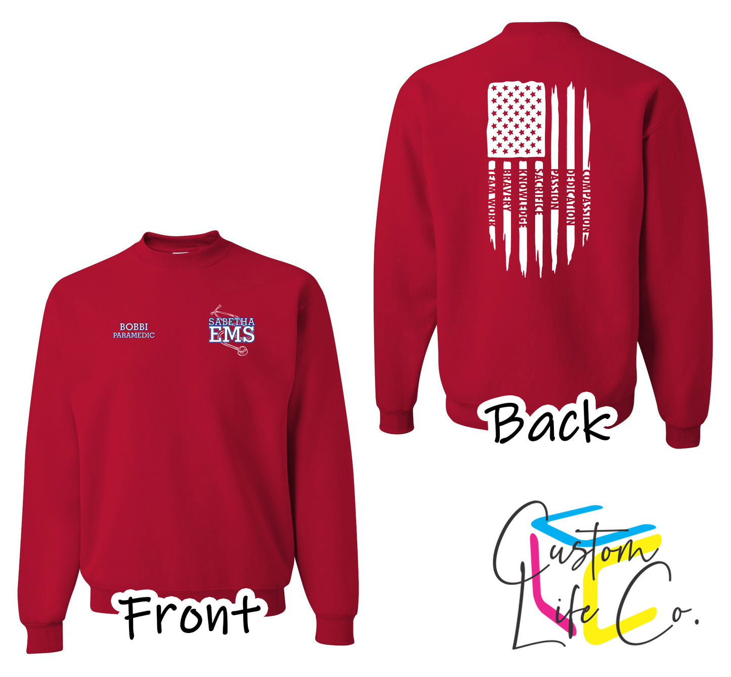 Sabetha EMS Crewneck with American Flag - Jerzees