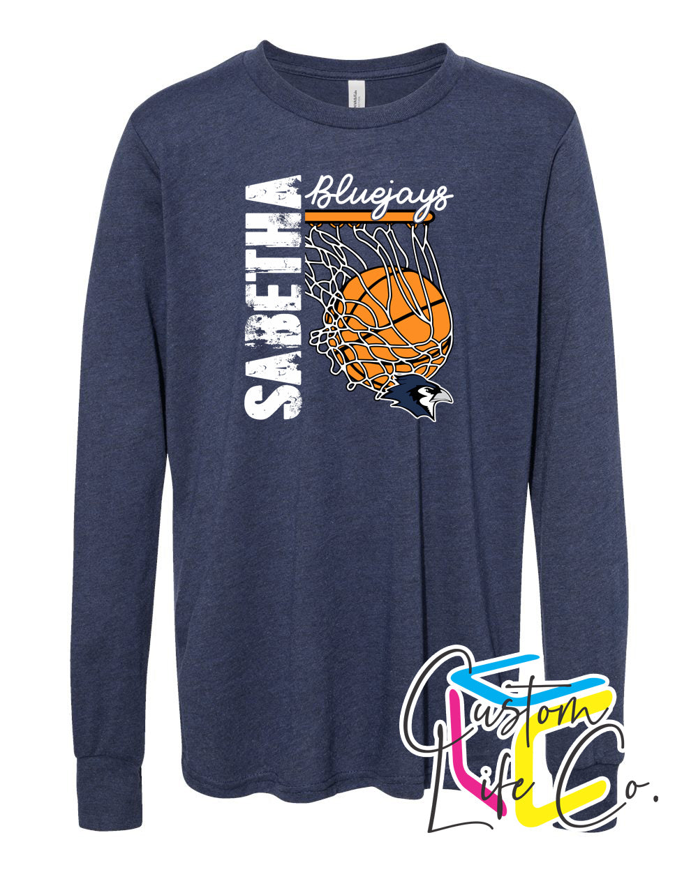 Sabetha Bluejays with Hoop Youth Long Sleeve Shirt