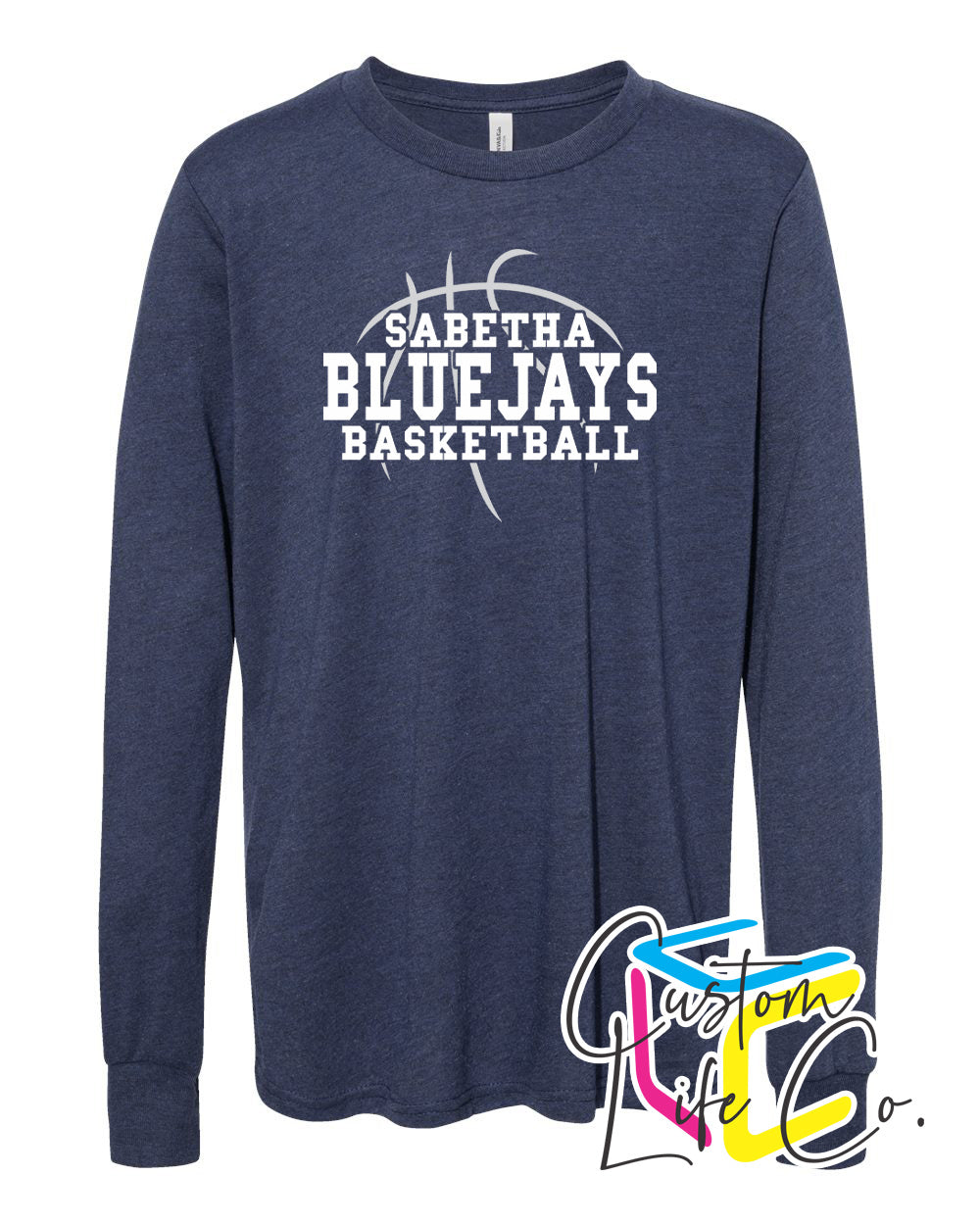 Sabetha Bluejays with Basketball Youth Long Sleeve Shirt