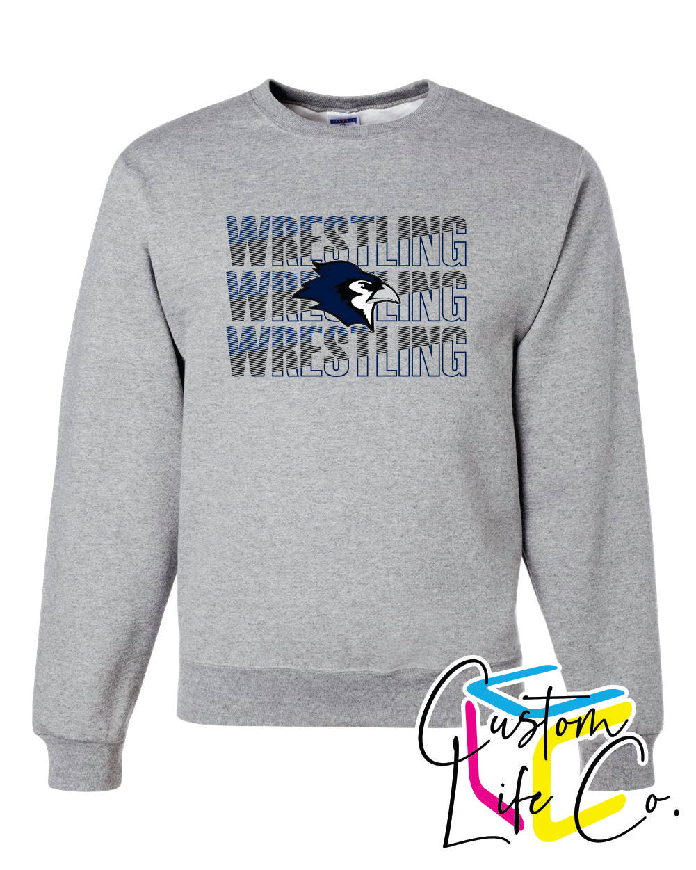 Bluejays Wrestling Repeating Adult Crewneck
