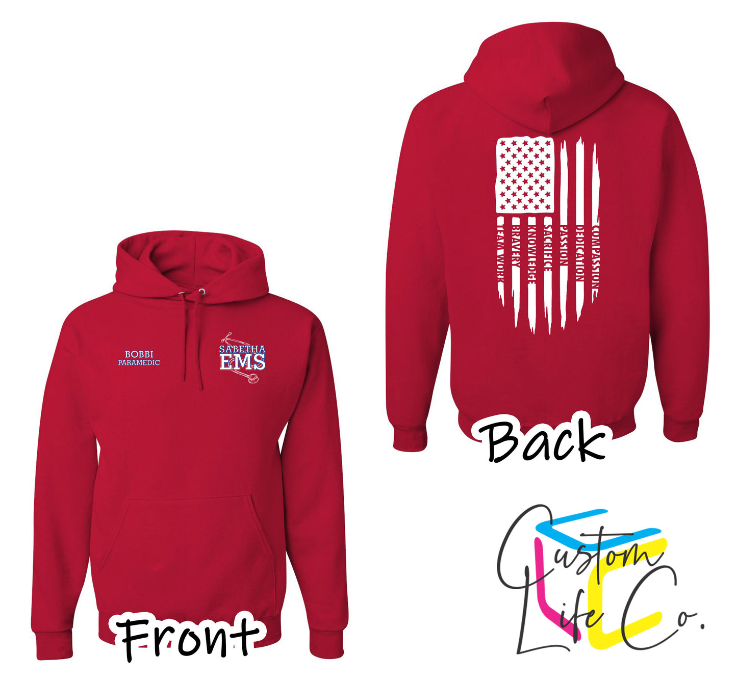 Sabetha EMS Hoodie with American Flag - Jerzees