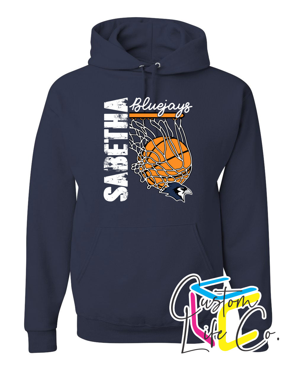 Sabetha Bluejays with Hoop Adult Hoodie