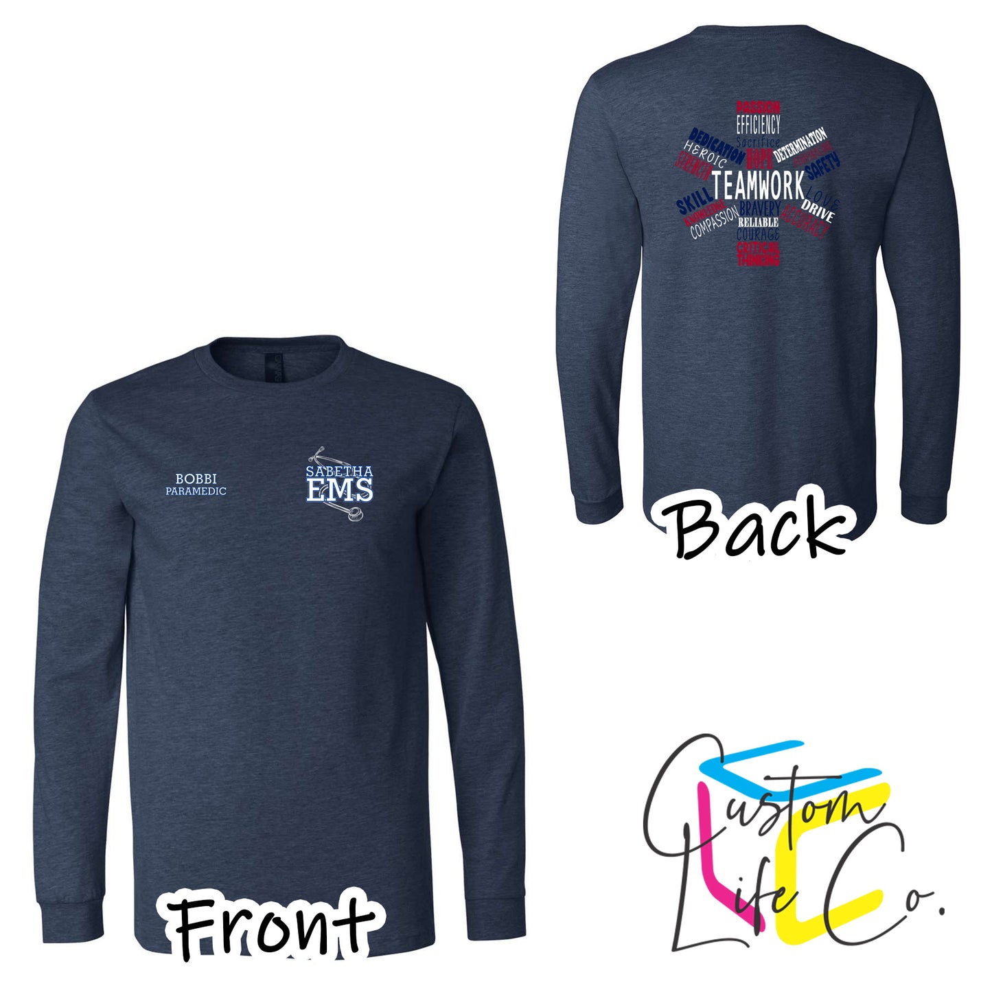 Sabetha EMS Long Sleeve T-Shirt with Star of Life - Bella+Canvas