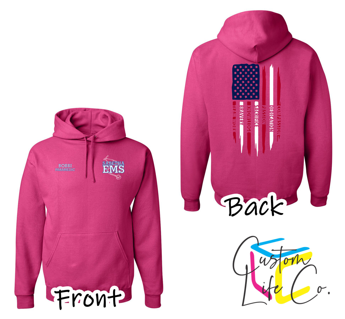 Sabetha EMS Hoodie with American Flag - Jerzees