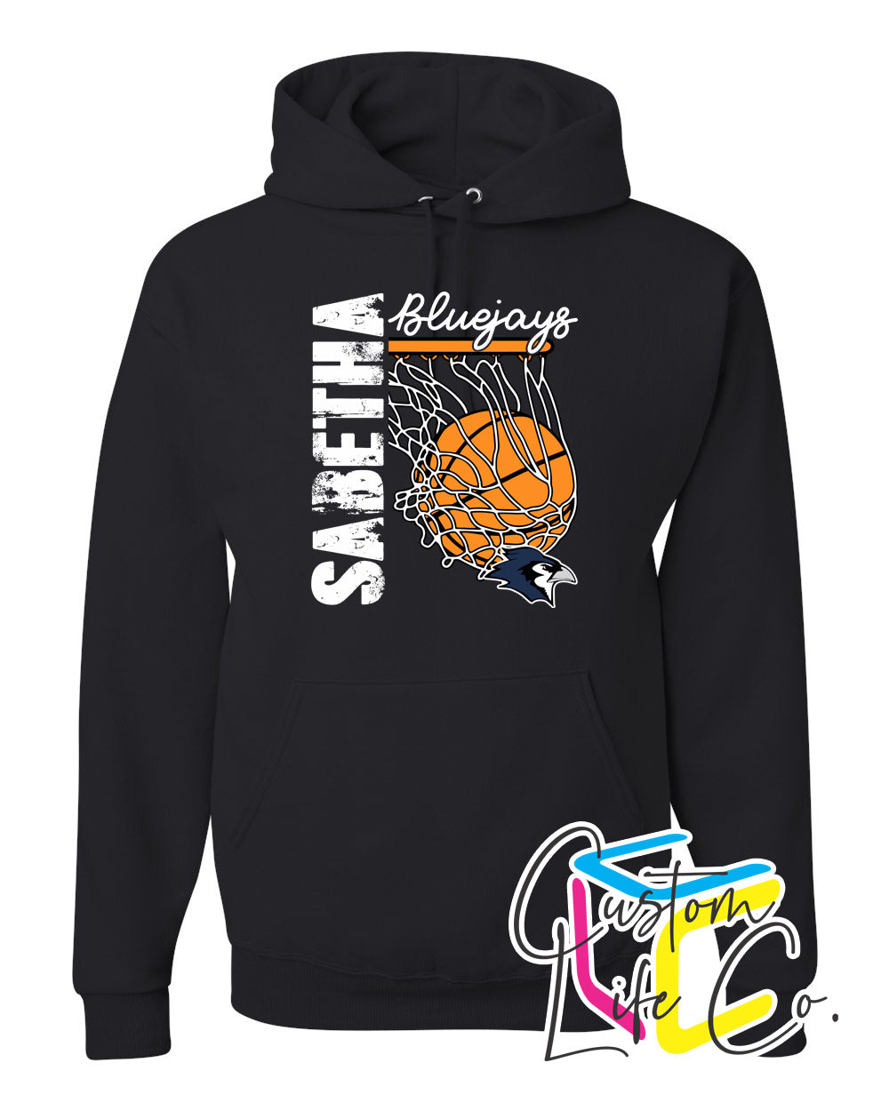 Sabetha Bluejays with Hoop Adult Hoodie