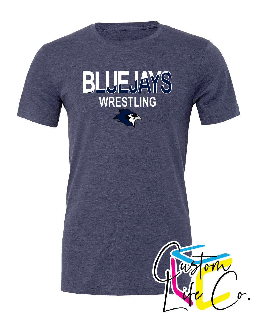 Bluejays Wrestling Two Toned Adult T-Shirt