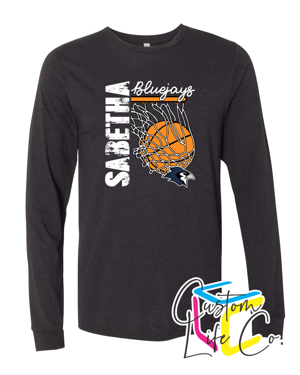 Sabetha Bluejays with Hoop Adult Long Sleeve Shirt