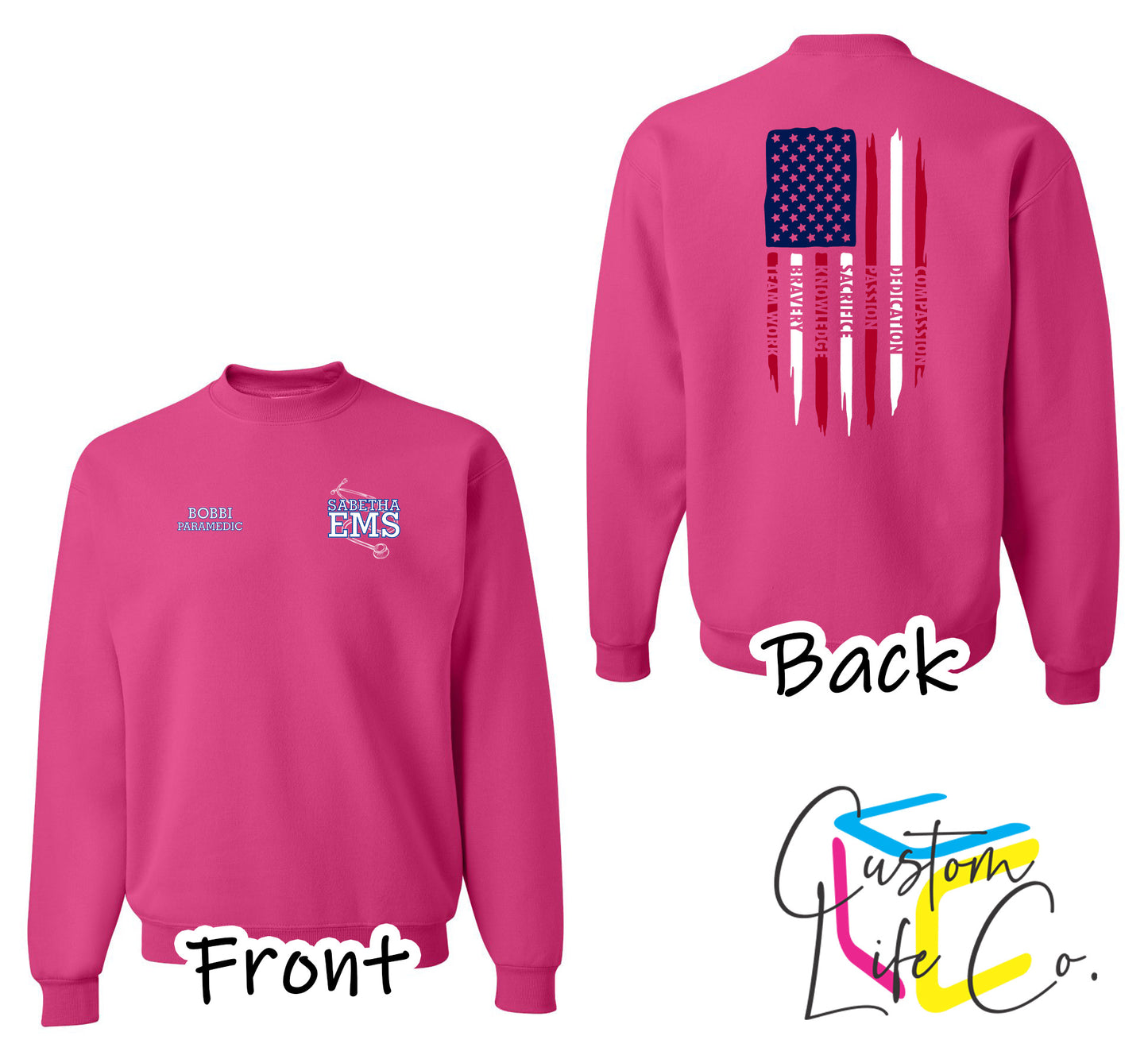 Sabetha EMS Crewneck with American Flag - Jerzees