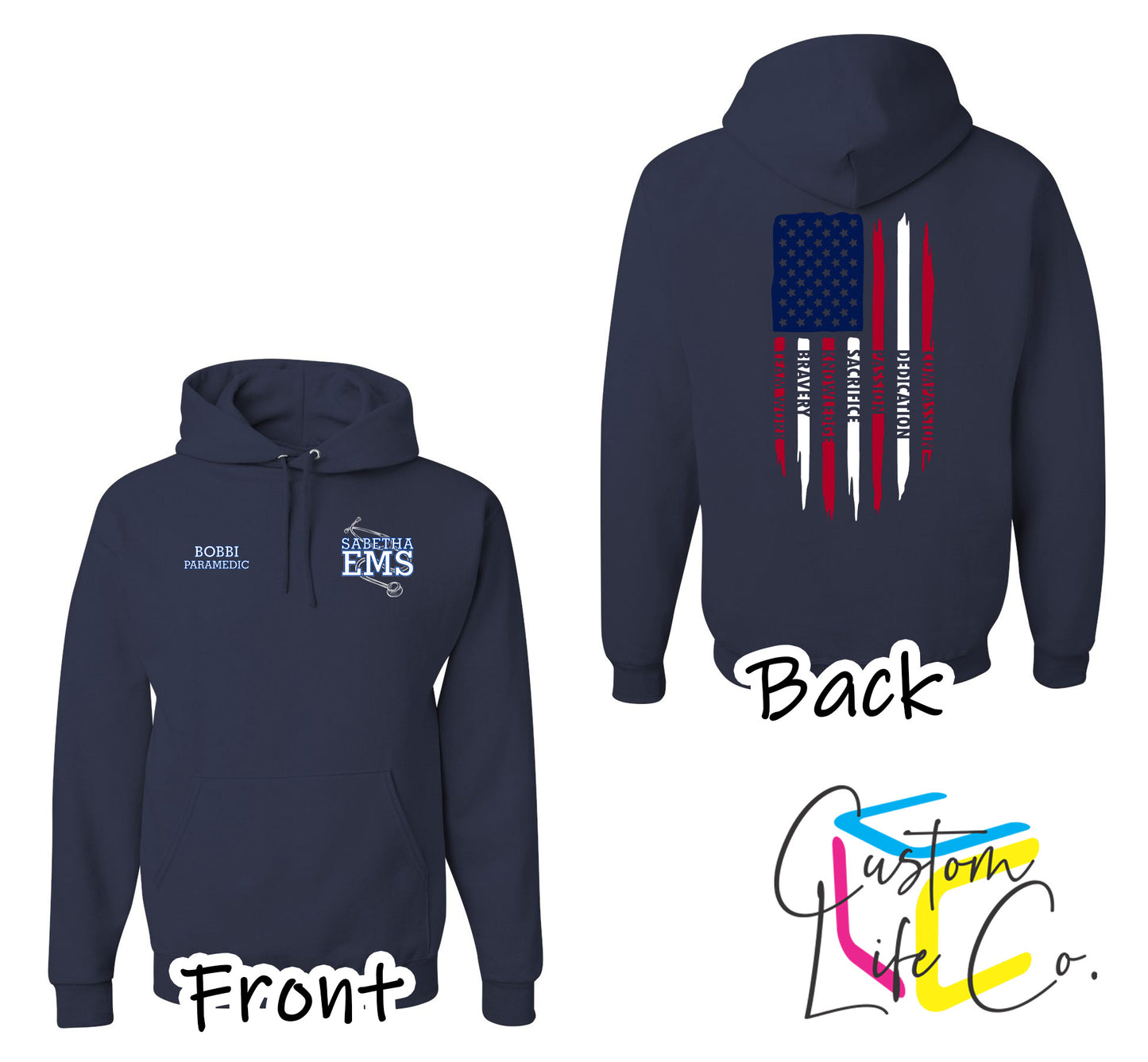 Sabetha EMS Hoodie with American Flag - Jerzees