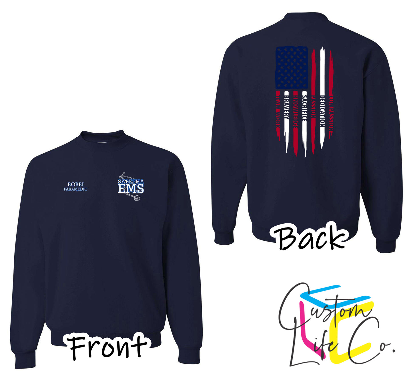 Sabetha EMS Crewneck with American Flag - Jerzees