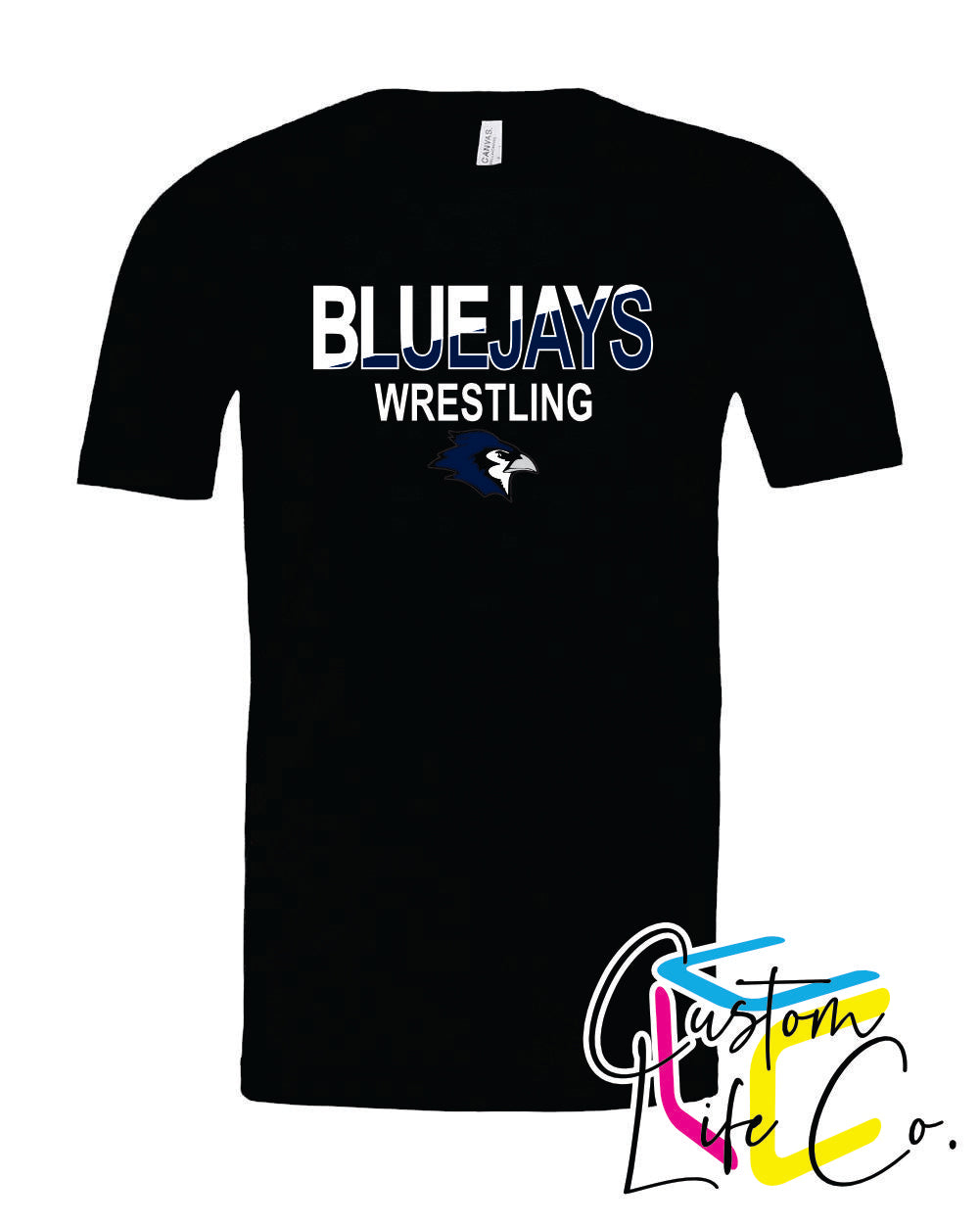 Bluejays Wrestling Two Toned Adult T-Shirt