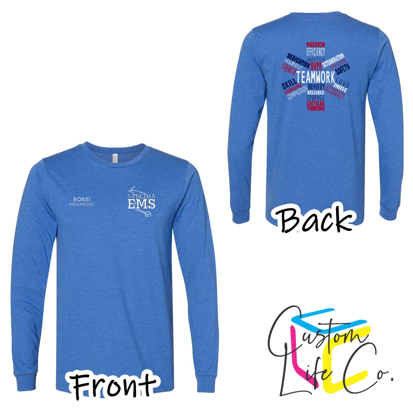 Sabetha EMS Long Sleeve T-Shirt with Star of Life - Bella+Canvas