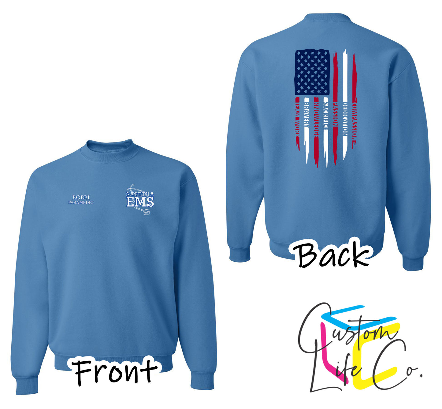 Sabetha EMS Crewneck with American Flag - Jerzees