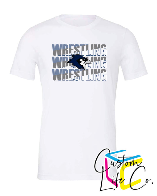 Bluejays Wrestling Repeating Adult T-Shirt