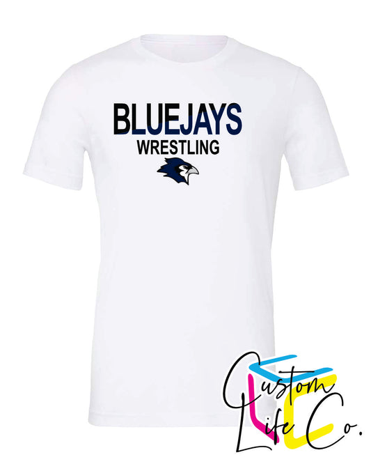 Bluejays Wrestling Two Toned Adult T-Shirt