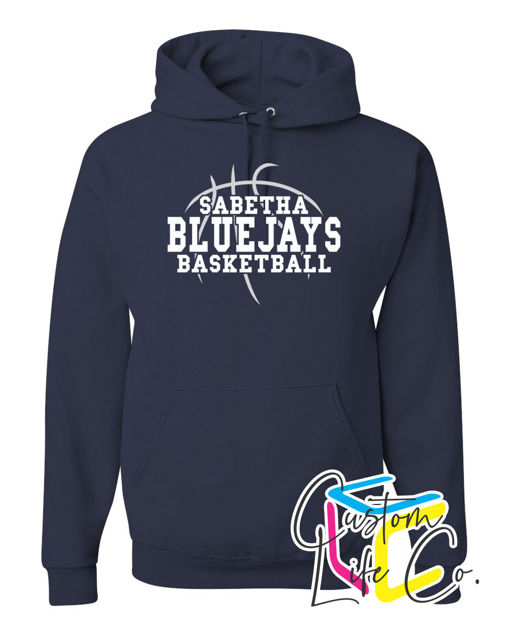 Sabetha Bluejays with Basketball Adult Hoodie