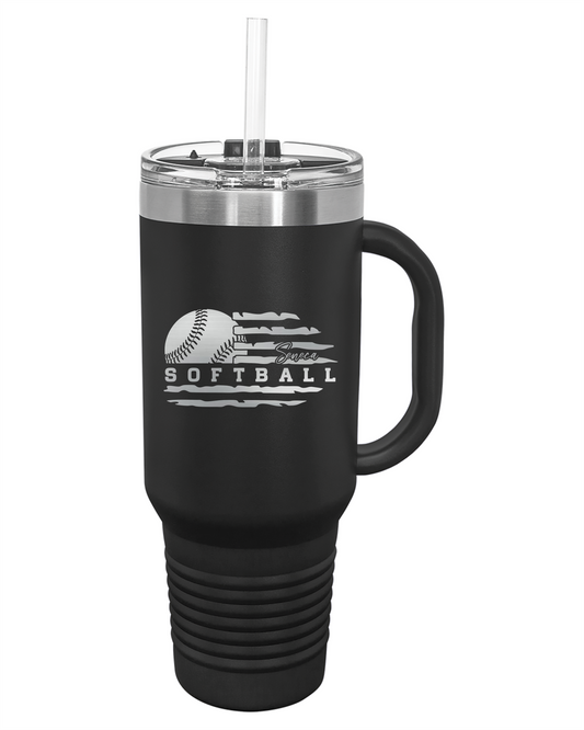 Seneca Softball Flag Engraved Drinkware