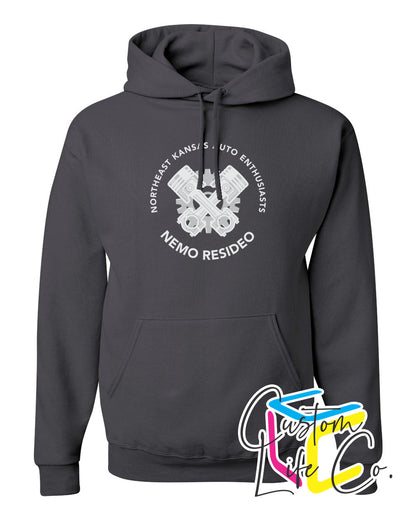 NEK Auto Enthusiasts Hoodie Round Chest Logo