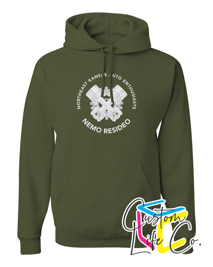 NEK Auto Enthusiasts Hoodie Round Chest Logo