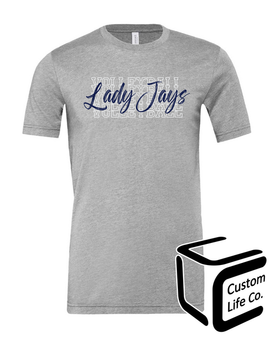 Lady Jays Stacked Volleyball Adult T-Shirt